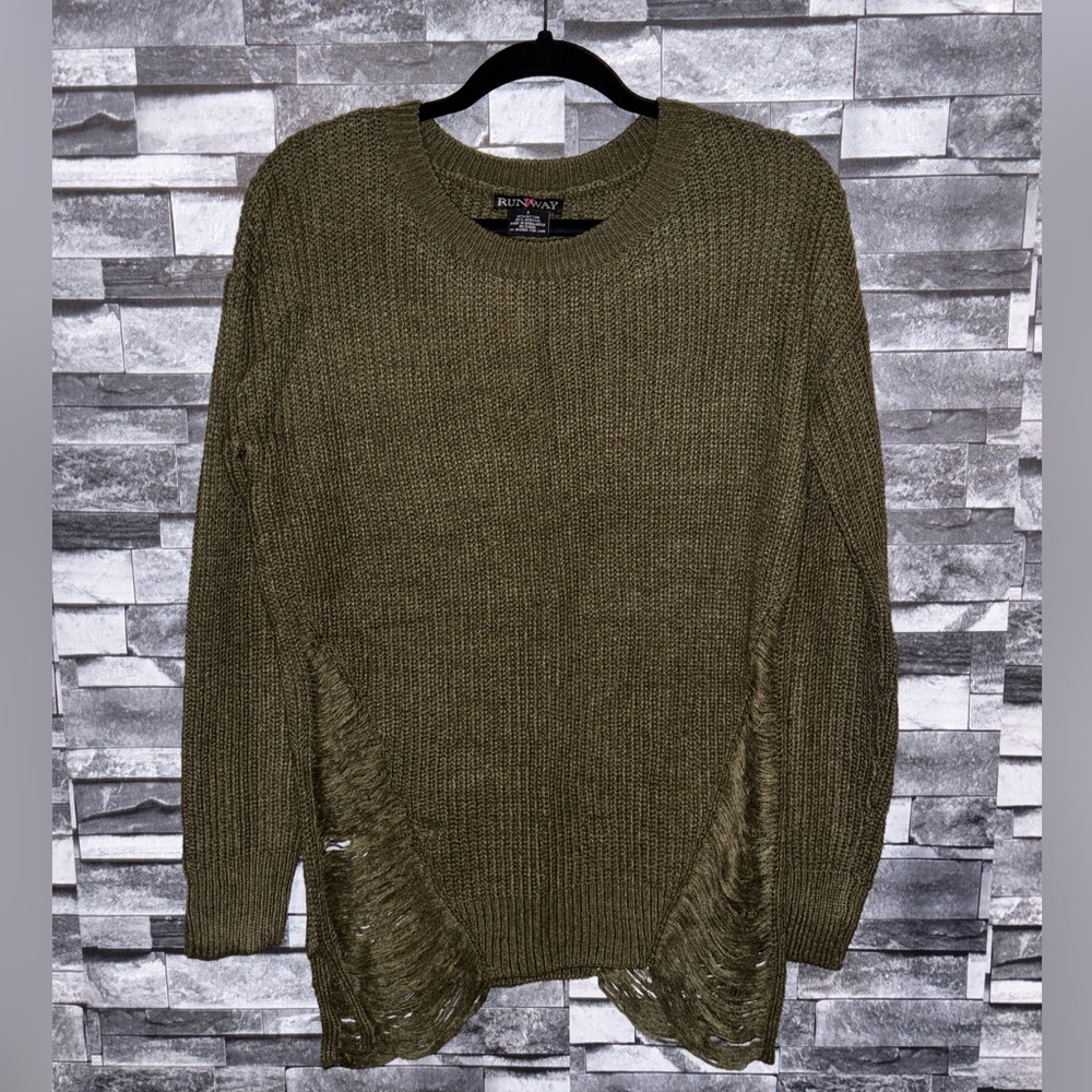 Olive Distressed Crew Neck Sweater